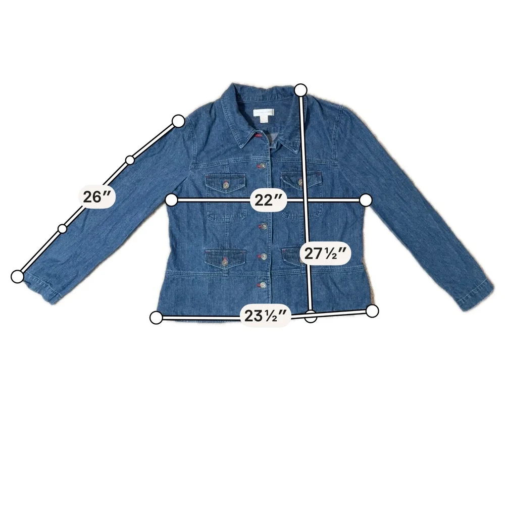 Christopher & Banks Womens‎ Medium Wash Denim Trucker Jacket Red Stitch Size L